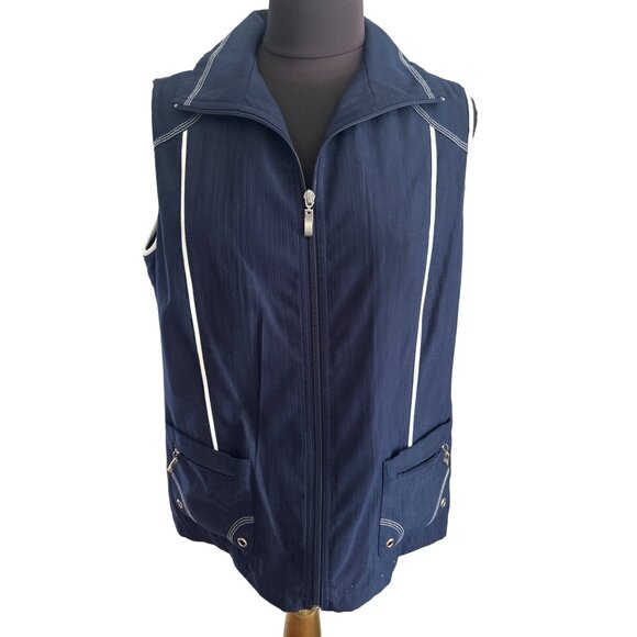 Allison Dailey Navy Blue Sleeveless Zip Up Vest, Size 12 - Picture 1 of 7